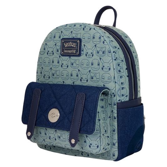 بوكيمون حقيبة ظهر صغيرة بطباعة كاملة شبيهة بالدنيم
