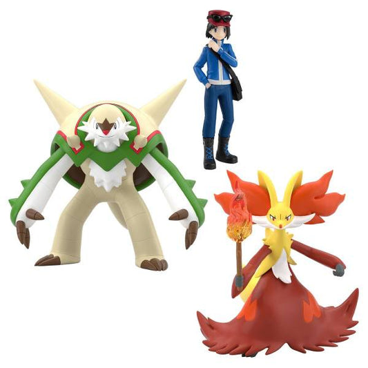 Calem & Chesnaught & Delphox Set Kalos Region Pokémon Scale World (3 types) Bandai